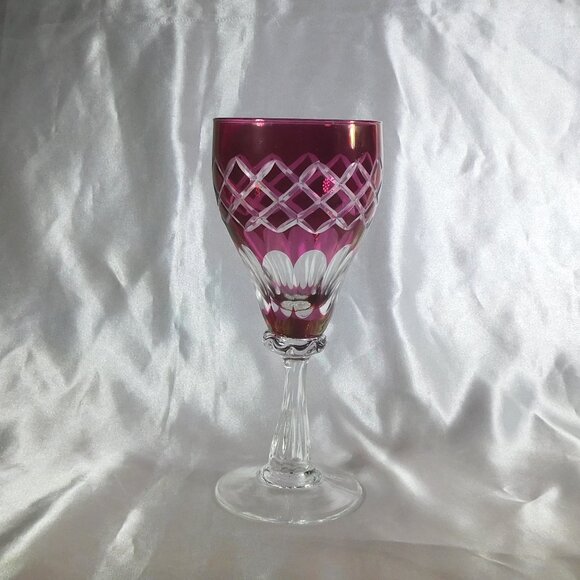 Set of Two Pink Cut Wine Glasses  # 21465 - Picture 1 of 3